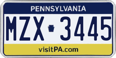 PA license plate MZX3445