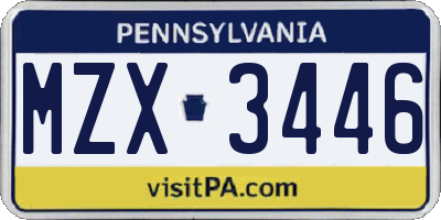 PA license plate MZX3446