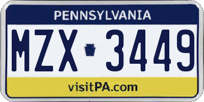 PA license plate MZX3449