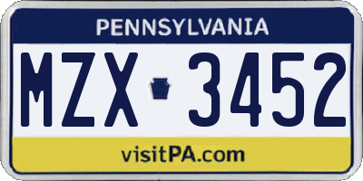 PA license plate MZX3452