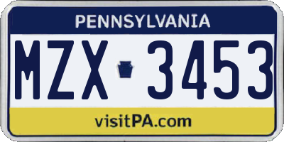 PA license plate MZX3453