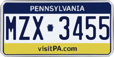 PA license plate MZX3455