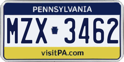PA license plate MZX3462