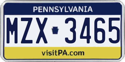 PA license plate MZX3465