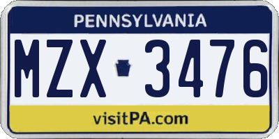 PA license plate MZX3476