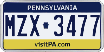 PA license plate MZX3477