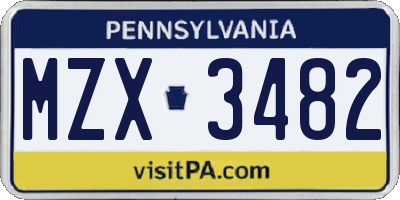 PA license plate MZX3482
