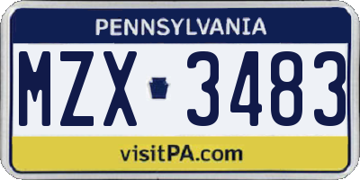 PA license plate MZX3483