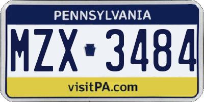 PA license plate MZX3484