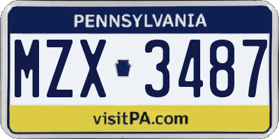 PA license plate MZX3487