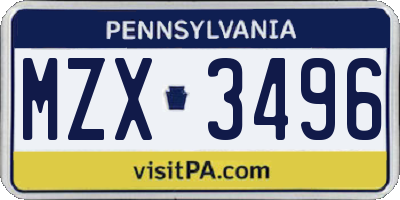 PA license plate MZX3496