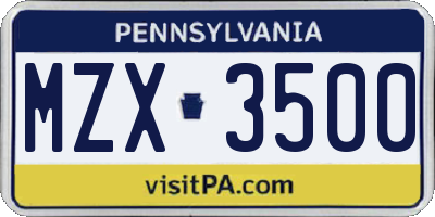 PA license plate MZX3500