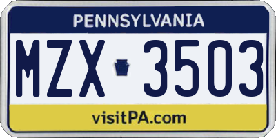 PA license plate MZX3503