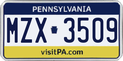 PA license plate MZX3509