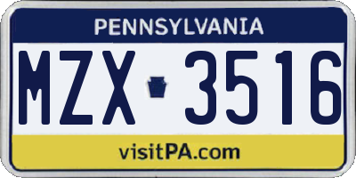 PA license plate MZX3516