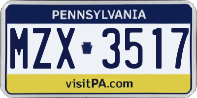 PA license plate MZX3517