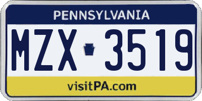 PA license plate MZX3519