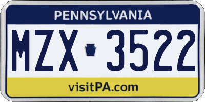 PA license plate MZX3522