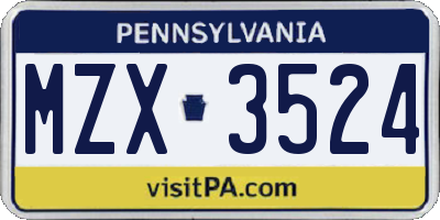 PA license plate MZX3524