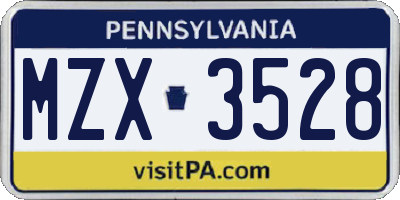 PA license plate MZX3528