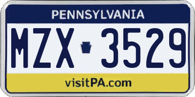 PA license plate MZX3529