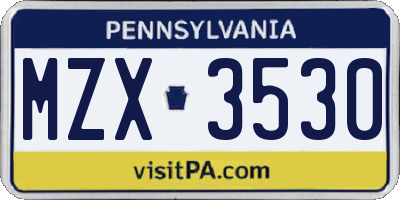 PA license plate MZX3530