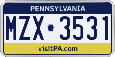 PA license plate MZX3531