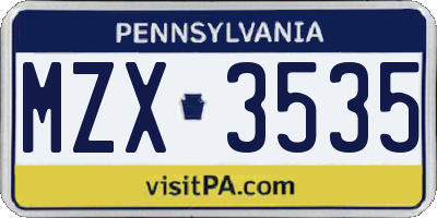 PA license plate MZX3535
