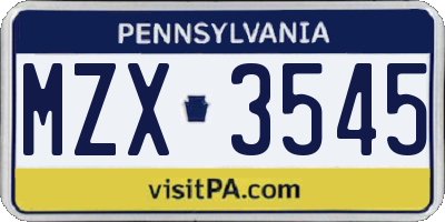 PA license plate MZX3545