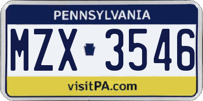 PA license plate MZX3546