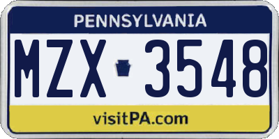 PA license plate MZX3548