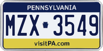 PA license plate MZX3549