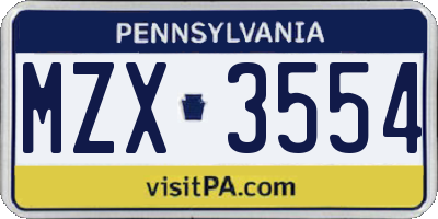 PA license plate MZX3554