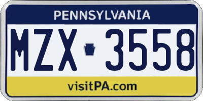 PA license plate MZX3558