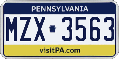 PA license plate MZX3563