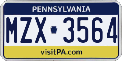 PA license plate MZX3564