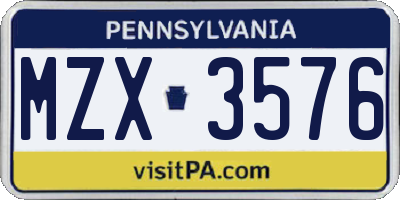 PA license plate MZX3576