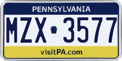 PA license plate MZX3577