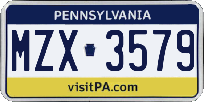 PA license plate MZX3579