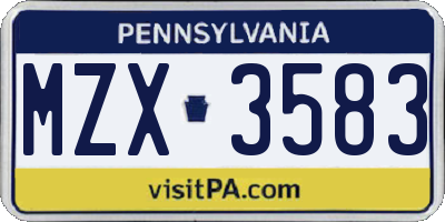 PA license plate MZX3583