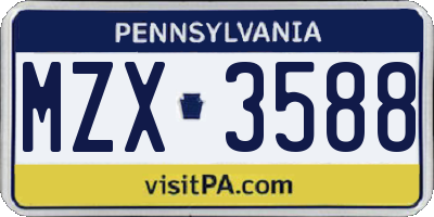 PA license plate MZX3588
