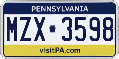 PA license plate MZX3598