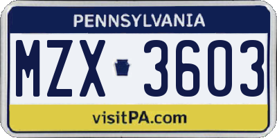 PA license plate MZX3603
