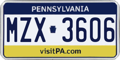 PA license plate MZX3606