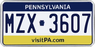 PA license plate MZX3607