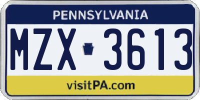 PA license plate MZX3613