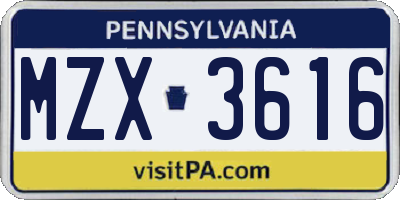PA license plate MZX3616