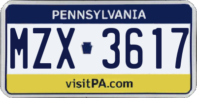 PA license plate MZX3617