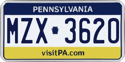 PA license plate MZX3620