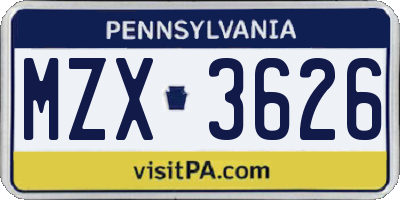 PA license plate MZX3626